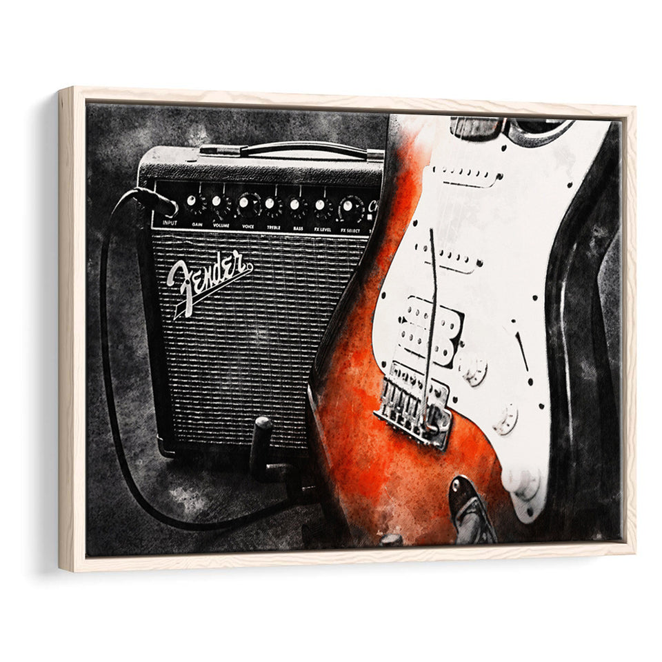 Guitar Music Art, Music Room Art V1 Framed Canvas Prints Wall Art, Floating Frame, Large Canvas Home Decor