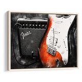 Guitar Music Art, Music Room Art V1 Framed Canvas Prints Wall Art, Floating Frame, Large Canvas Home Decor