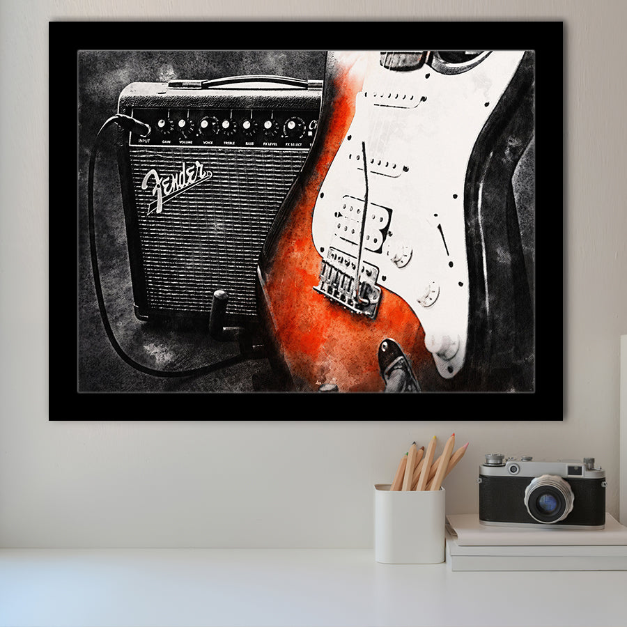 Guitar Music Art, Music Room Art V1 Framed Art Prints Wall Decor, Framed Picture, Large Art Prints