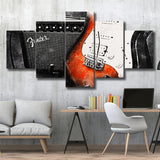 Guitar Music Art, Music Room Art V1, 5 Panel Canvas Prints Wall Art,Mixed Canvas, Large Canvas