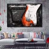 Guitar Music Art, Music Room Art V1 Framed Canvas Prints Wall Art, Floating Frame, Large Canvas Home Decor