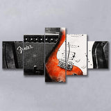 Guitar Music Art, Music Room Art V1, 5 Panel Canvas Prints Wall Art,Mixed Canvas, Large Canvas