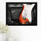 Guitar Music Art, Music Room Art V1 Framed Canvas Prints Wall Art, Floating Frame, Large Canvas Home Decor