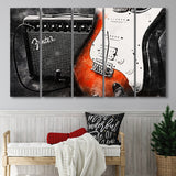 Guitar Music Art, Music Room Art V1, 5 Panel B Canvas Prints Wall Art, Extra Large Canvas Decor