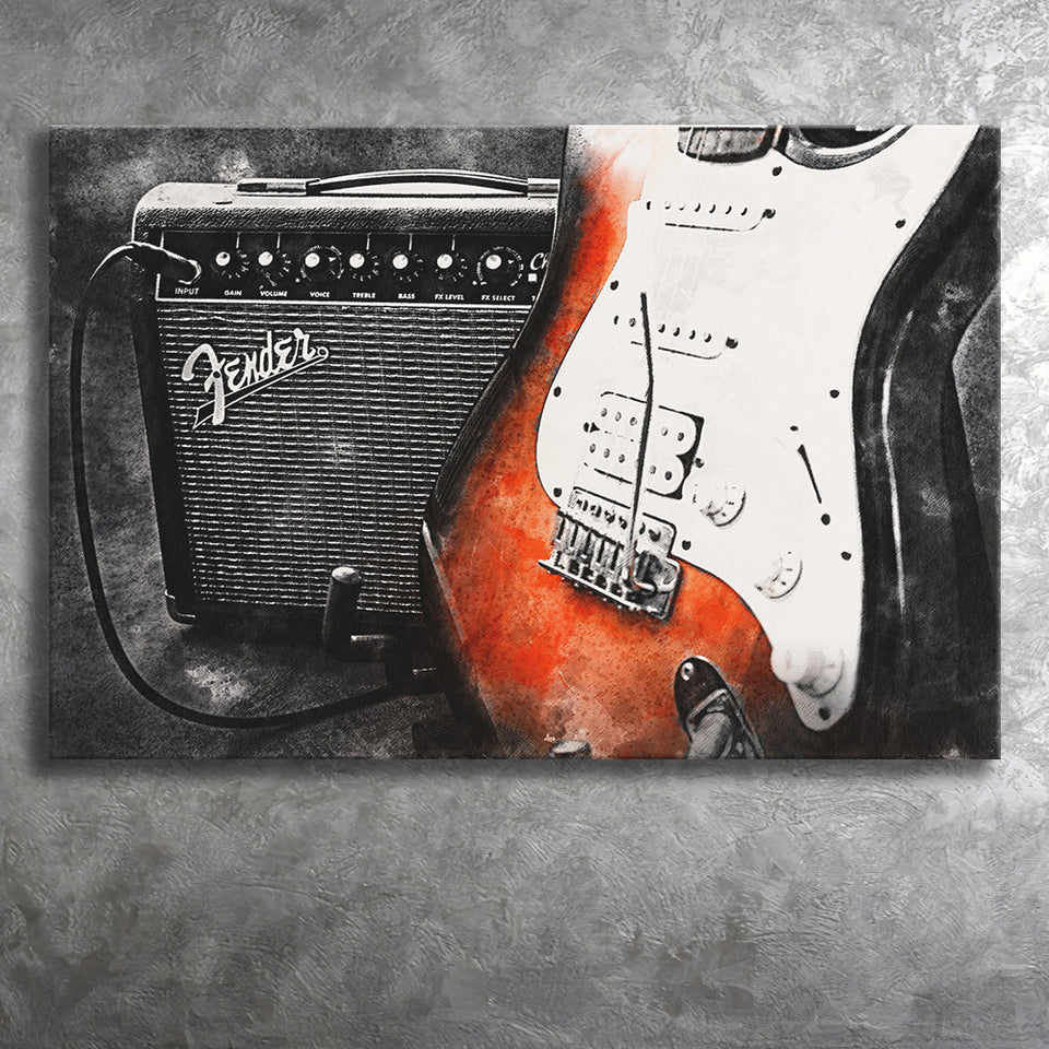 Guitar Music Art, Music Room Art V1 Canvas Prints Wall Art, Home Living Room Decor, Large Canvas