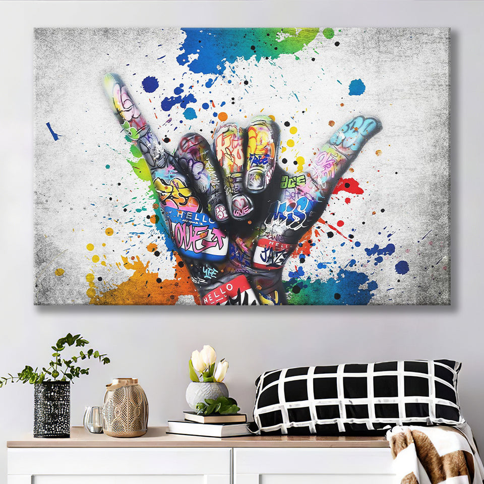 Hand Gesture Victory Graffiti Art Canvas Prints Wall Art Decor - Painting Canvas, Home Decor, Art Print, Art For Sale