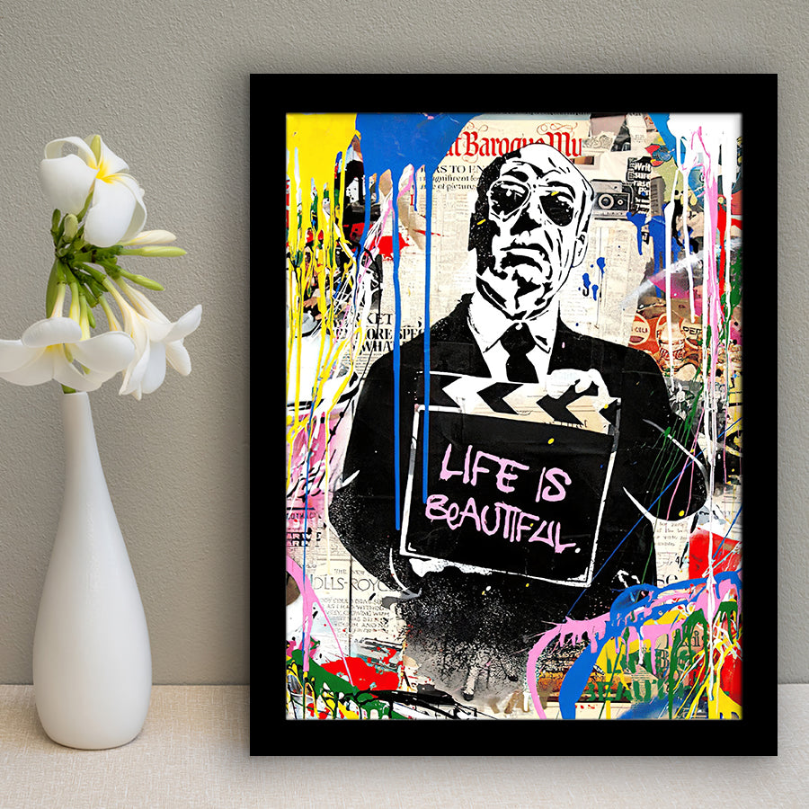 Hitchcock Life Is Beautiful Graffiti Art Framed Art Print Wall Decor - Painting Art, Wall Art, Framed Picture, Black Frame