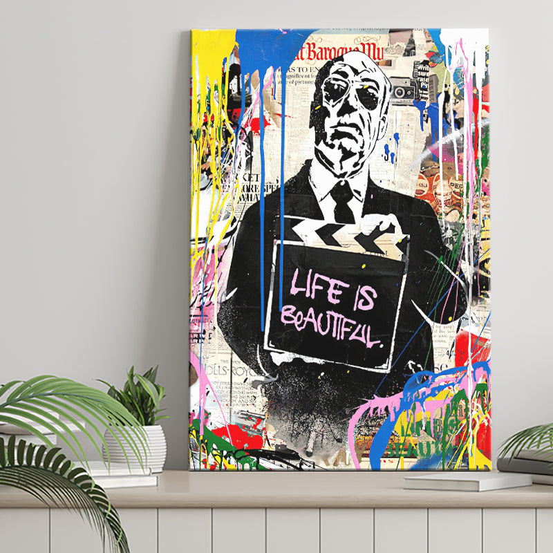 Hitchcock Life Is Beautiful Graffiti Art Canvas Prints Wall Art Decor - Painting Canvas, Home Decor, Art Print, Art For Sale