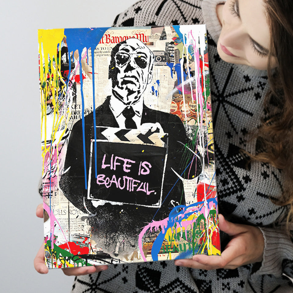Hitchcock Life Is Beautiful Graffiti Art Canvas Prints Wall Art Decor - Painting Canvas, Home Decor, Art Print, Art For Sale