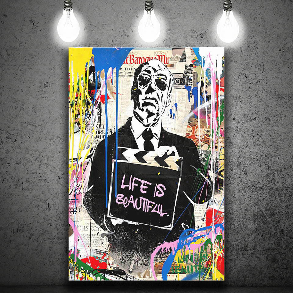Hitchcock Life Is Beautiful Graffiti Art Canvas Prints Wall Art Decor - Painting Canvas, Home Decor, Art Print, Art For Sale