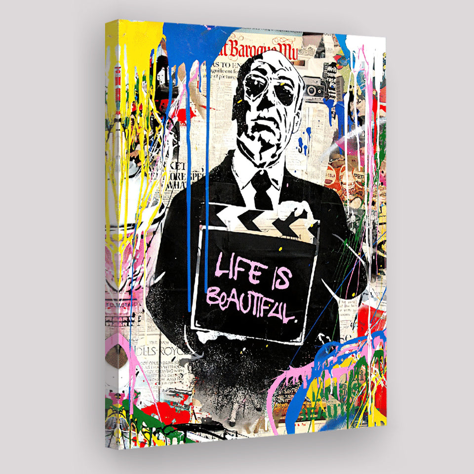 Hitchcock Life Is Beautiful Graffiti Art Canvas Prints Wall Art Decor - Painting Canvas, Home Decor, Art Print, Art For Sale