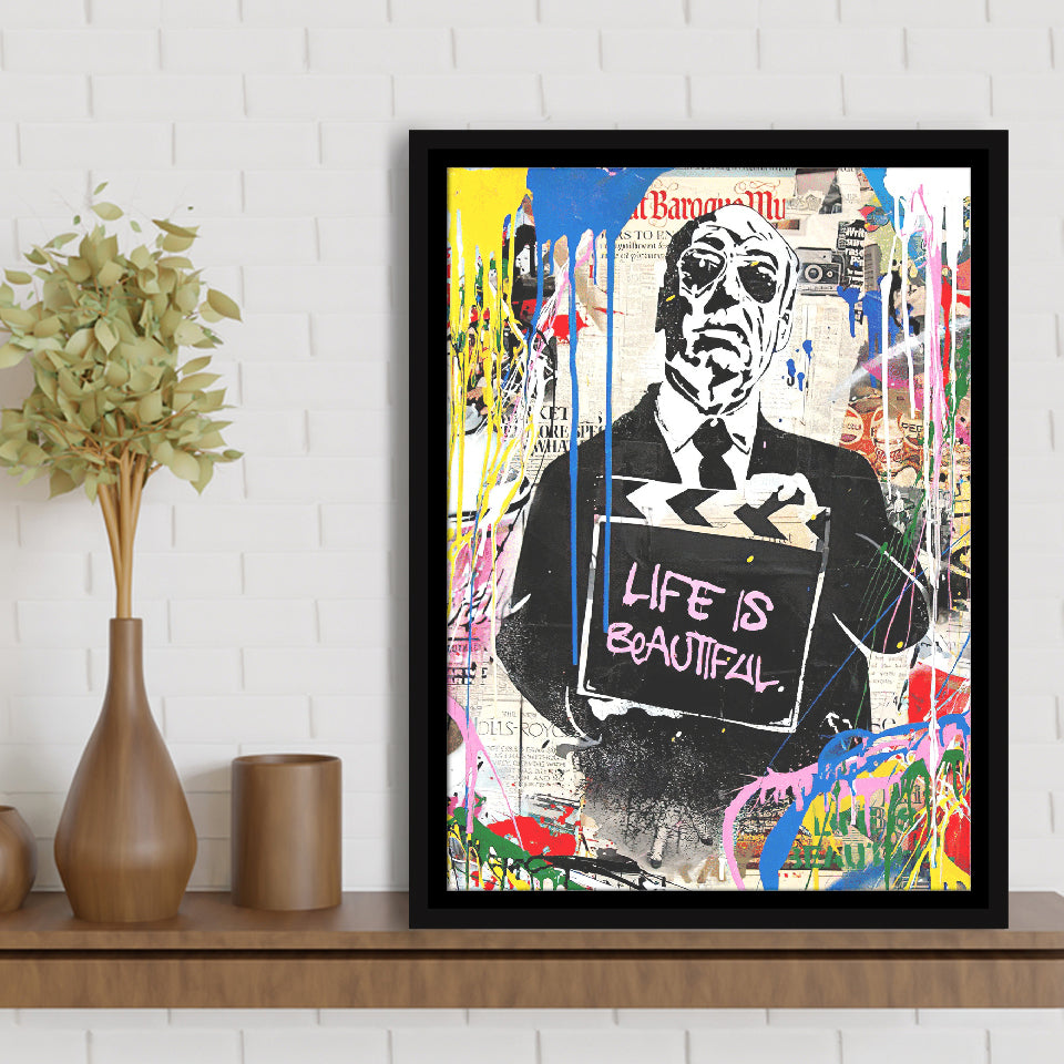 Hitchcock Life Is Beautiful Graffiti Art Framed Canvas Prints Wall Art Decor - Painting Canvas, Floating Frame, Framed Picture