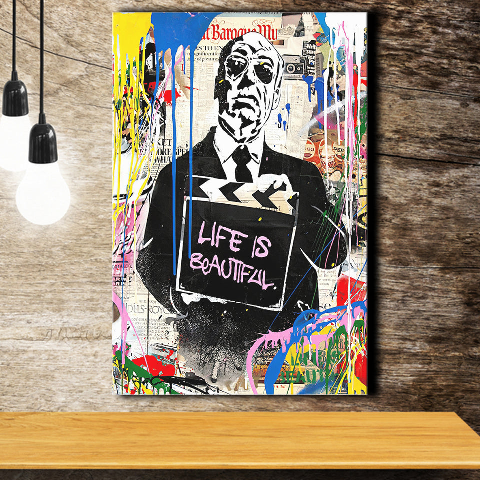 Hitchcock Life Is Beautiful Graffiti Art Canvas Prints Wall Art Decor - Painting Canvas, Home Decor, Art Print, Art For Sale