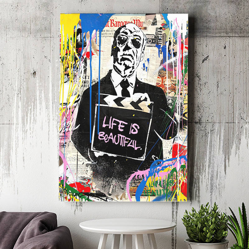 Hitchcock Life Is Beautiful Graffiti Art Canvas Prints Wall Art Decor - Painting Canvas, Home Decor, Art Print, Art For Sale