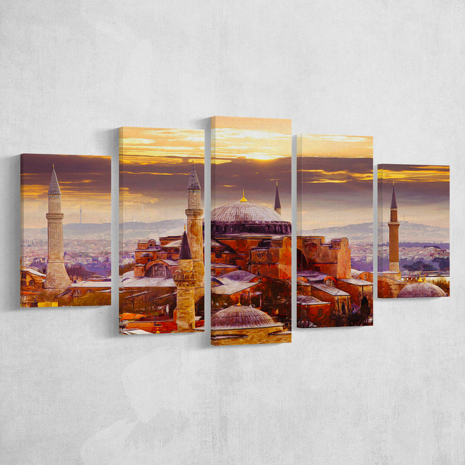 Hagia Sophia Holy Grand Mosque in Istanbul 5 Pieces Canvas Prints Wall Art Decor - Painting Canvas,Multi Panels