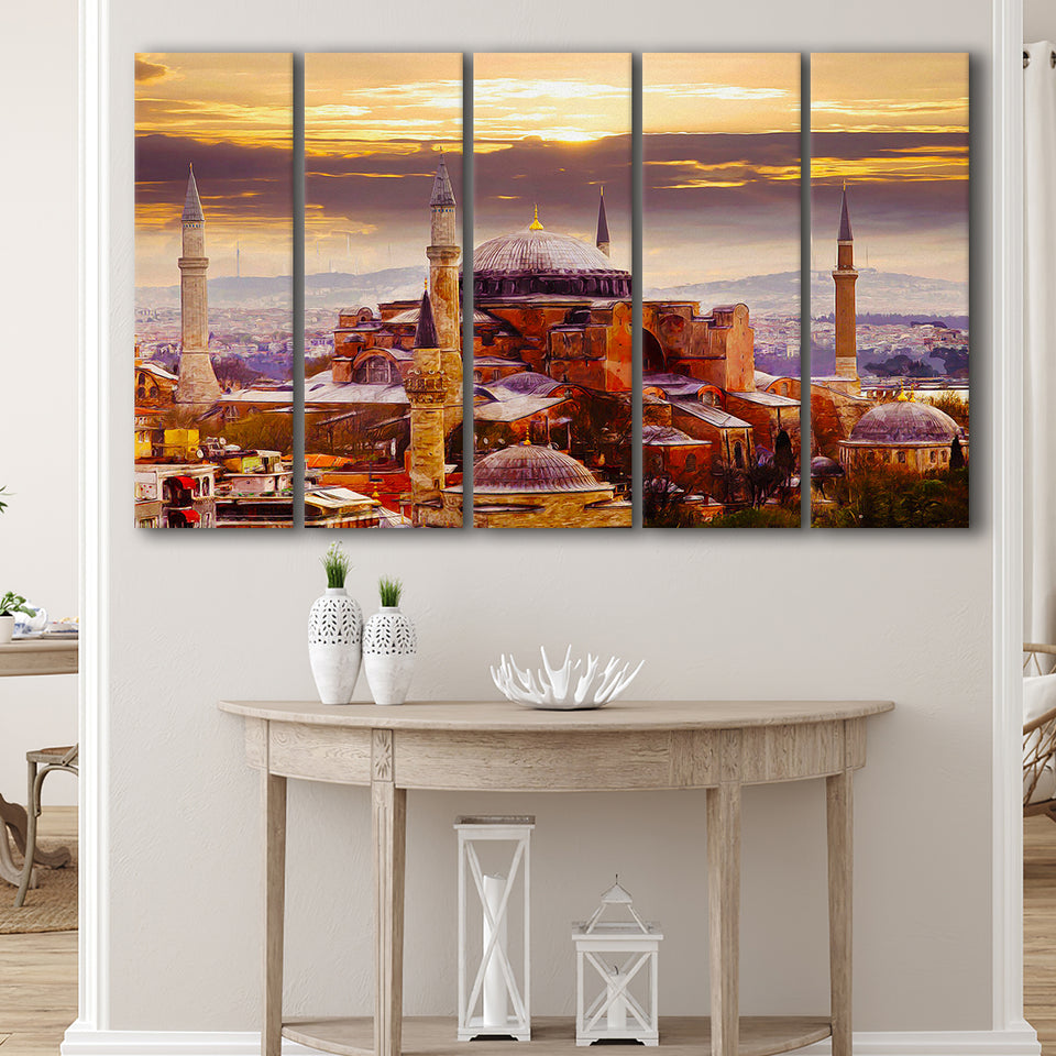 Hagia Sophia Holy Grand Mosque in Istanbul 5 Piece B Canvas Prints Wall Art Decor, Multi Panels,Large Canvas, Home Decor