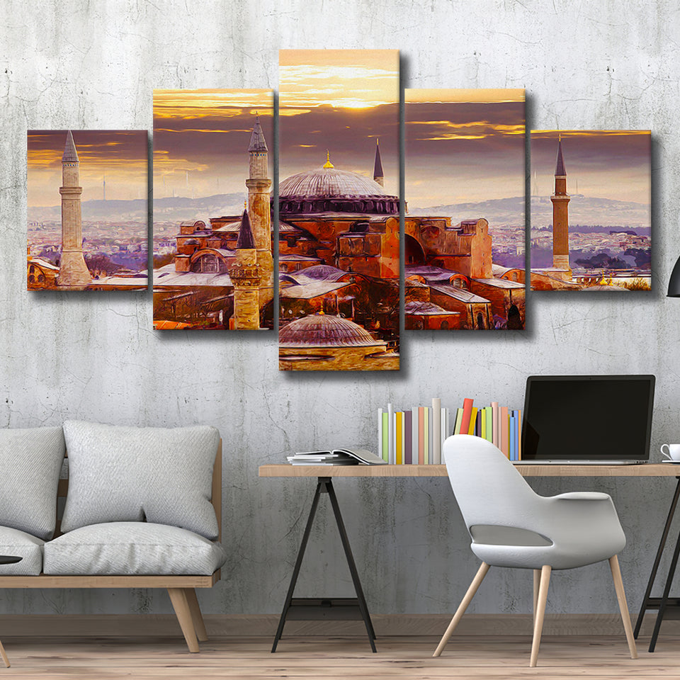 Hagia Sophia Holy Grand Mosque in Istanbul 5 Pieces Canvas Prints Wall Art Decor - Painting Canvas,Multi Panels