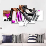 Hairdresser Accessories for Coloring Hair on a White Background 5 Pieces Canvas Prints Wall Art - Painting Canvas, Multi Panels, Wall Decor