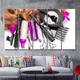 Hairdresser Accessories for Coloring Hair on a White Background 5 Pieces Canvas Prints Wall Art - Painting Canvas, Multi Panels, Wall Decor