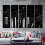 Hairdresser Tools Marble Shop Decor 5 Pieces B Canvas Prints Wall Art - Painting Canvas, Multi Panels, Wall Decor