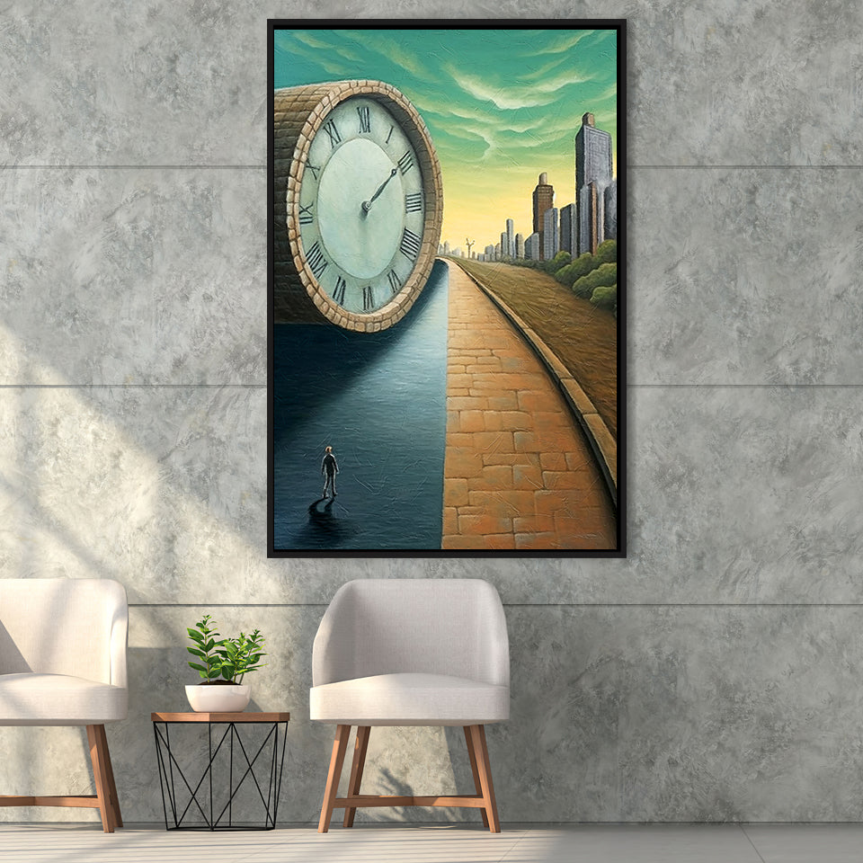 Half Road Time Abstract Art Framed Canvas Prints Wall Art, Floating Frame, Large Canvas Home Decor