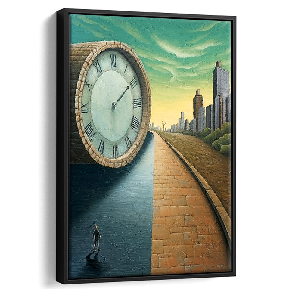 Half Road Time Abstract Art Framed Canvas Prints Wall Art, Floating Frame, Large Canvas Home Decor