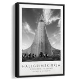 Hallgrimskirkja, Reykjavik Iceland Print Black And White Art Framed Canvas Prints Wall Art Home Decor, Floating Frame