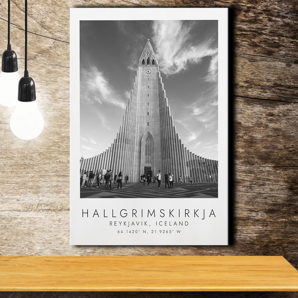 Hallgrimskirkja, Reykjavik Iceland Print Black And White Art Canvas Prints Wall Art Home Decor