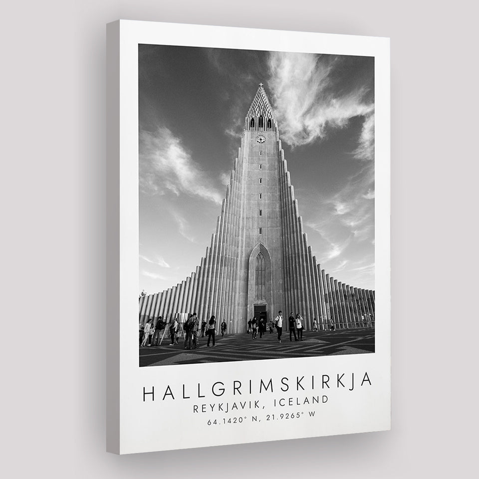 Hallgrimskirkja, Reykjavik Iceland Print Black And White Art Canvas Prints Wall Art Home Decor