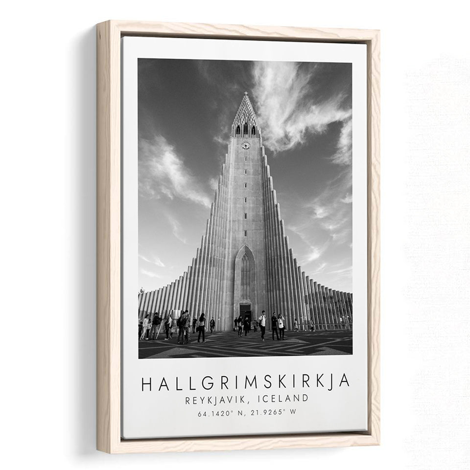 Hallgrimskirkja, Reykjavik Iceland Print Black And White Art Framed Canvas Prints Wall Art Home Decor, Floating Frame