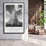 Hallgrimskirkja, Reykjavik Iceland Print Black And White Art Framed Canvas Prints Wall Art Home Decor, Floating Frame