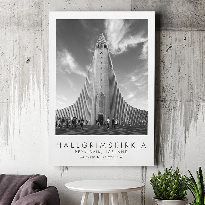 Hallgrimskirkja, Reykjavik Iceland Print Black And White Art Canvas Prints Wall Art Home Decor