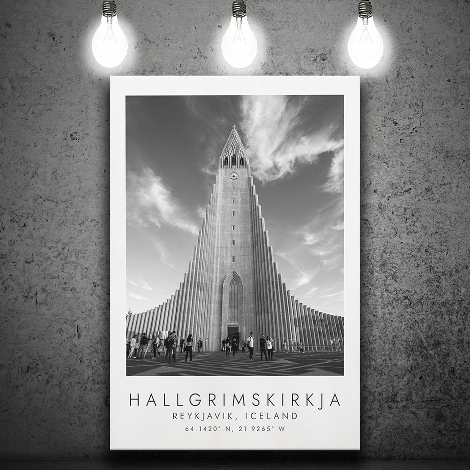 Hallgrimskirkja, Reykjavik Iceland Print Black And White Art Canvas Prints Wall Art Home Decor