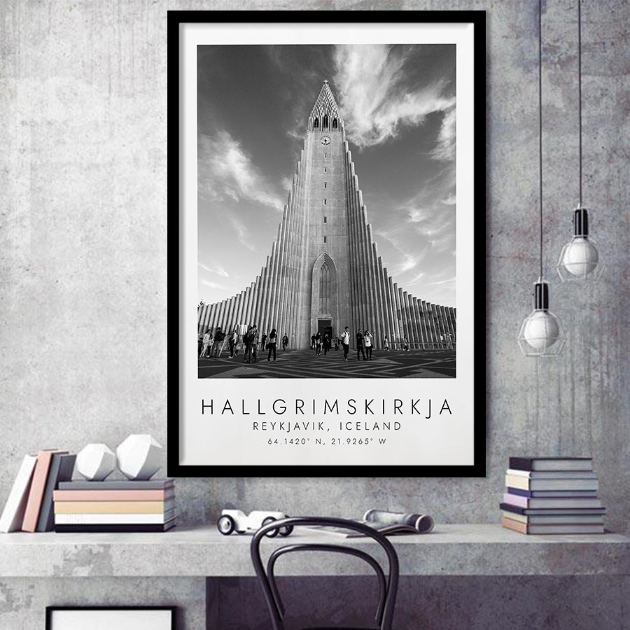 Hallgrimskirkja, Reykjavik Iceland Print Black And White Art Framed Art Prints Wall Art Decor, Framed Picture