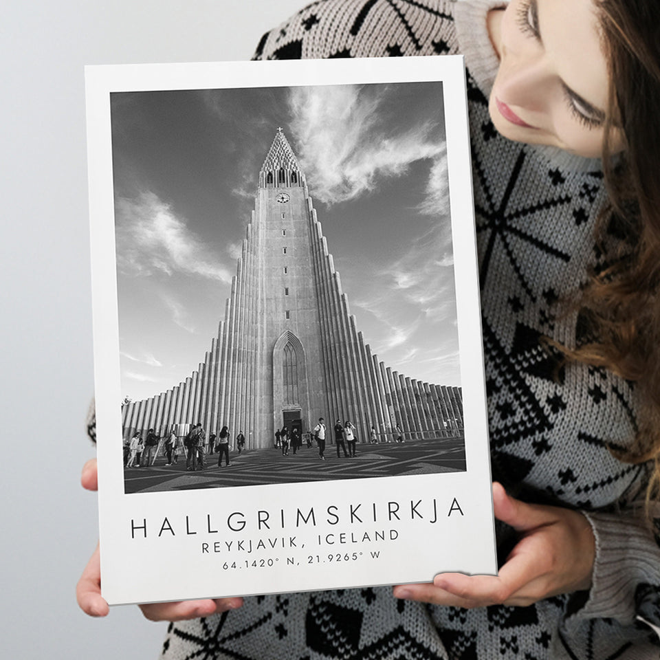 Hallgrimskirkja, Reykjavik Iceland Print Black And White Art Canvas Prints Wall Art Home Decor