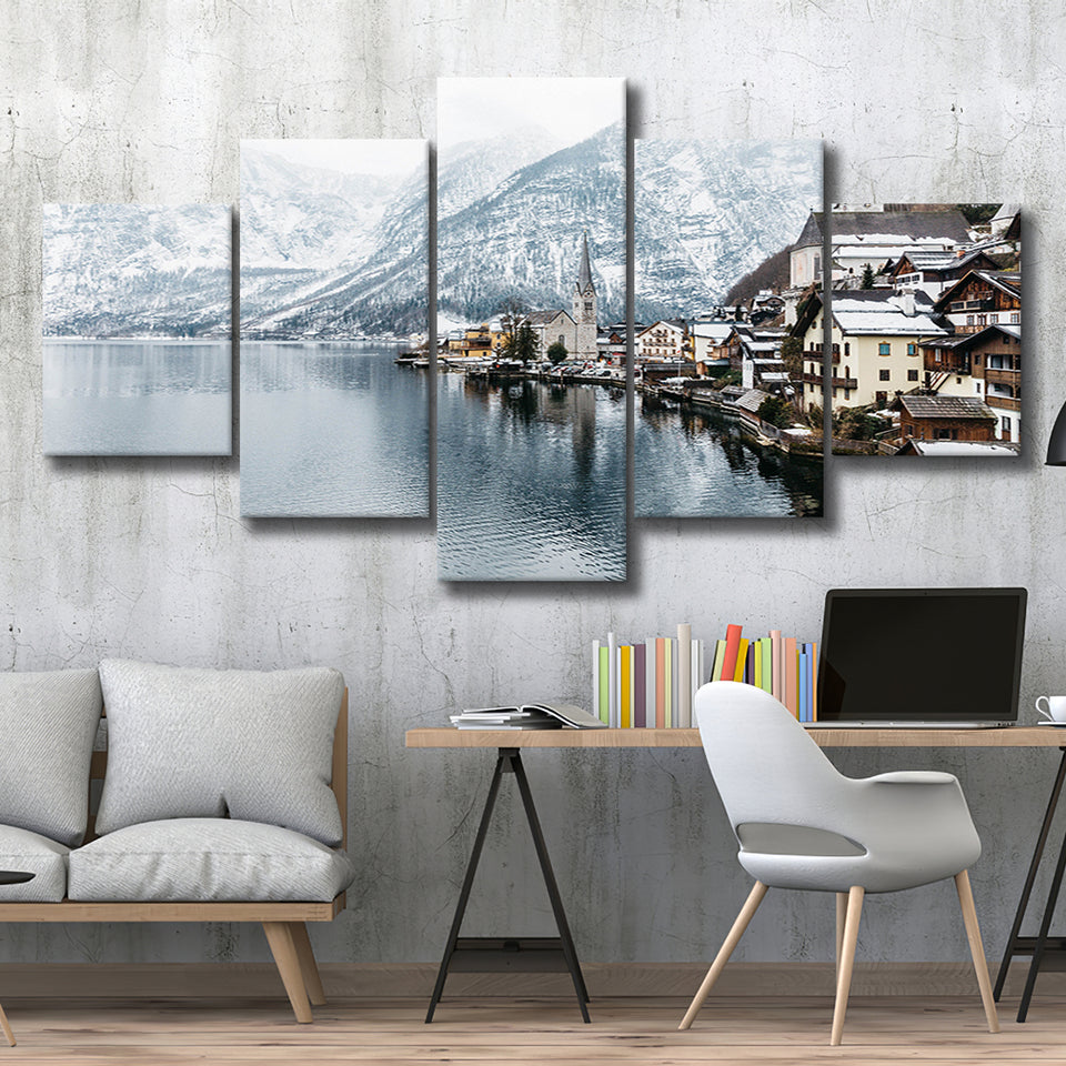 Hallstatt Lake in the Alps, Alps Photo Multi Panels,Canvas Prints Wall Art Home Decor