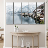 Hallstatt Lake in the Alps, Alps Photo 5 Panels B,Large Canvas,Canvas Prints Wall Art Home Decor
