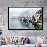 Hallstatt Lake in the Alps, Alps Photo Framed Art Prints Wall Art Decor,Black Frame, Ready to hang
