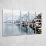 Hallstatt Lake in the Alps, Alps Photo 5 Panels B,Large Canvas,Canvas Prints Wall Art Home Decor