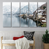 Hallstatt Lake in the Alps, Alps Photo 5 Panels B,Large Canvas,Canvas Prints Wall Art Home Decor