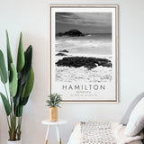 Hamilton, Bermuda Black And White Art Framed Canvas Prints Wall Art Home Decor, Floating Frame