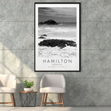 Hamilton, Bermuda Black And White Art Framed Canvas Prints Wall Art Home Decor, Floating Frame