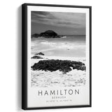 Hamilton, Bermuda Black And White Art Framed Canvas Prints Wall Art Home Decor, Floating Frame