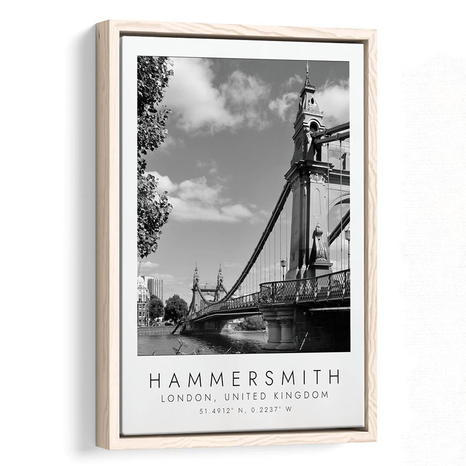 Hammersmith, London United Kingdom Black And White Art Framed Canvas Prints Wall Art Home Decor, Floating Frame