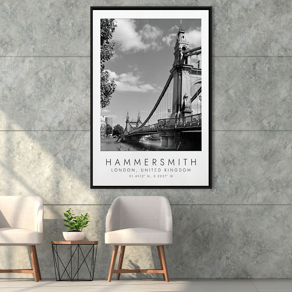Hammersmith, London United Kingdom Black And White Art Framed Canvas Prints Wall Art Home Decor, Floating Frame