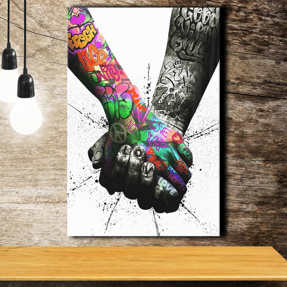 Hand In Hand Graffitistreet Art Canvas Prints Wall Art Decor - Painting Canvas, Home Decor, Art Print, Art For Sale