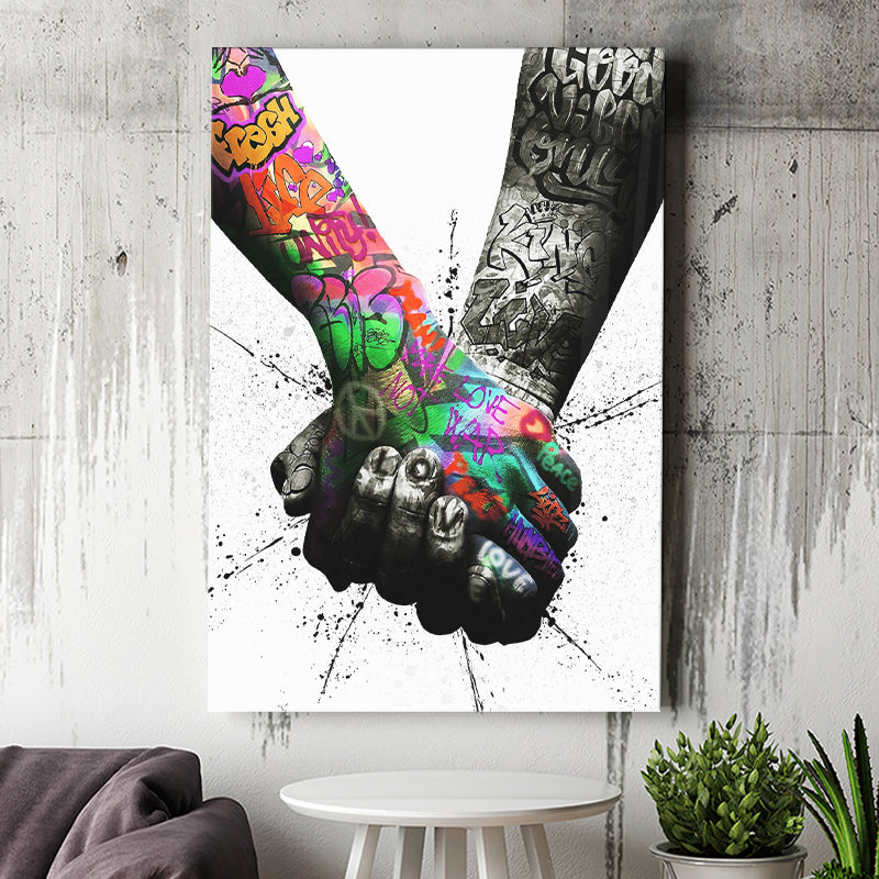 Hand In Hand Graffitistreet Art Canvas Prints Wall Art Decor - Painting Canvas, Home Decor, Art Print, Art For Sale