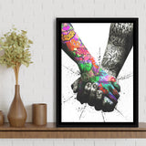 Hand In Hand Graffitistreet Art Framed Canvas Prints Wall Art Decor - Painting Canvas, Floating Frame, Framed Picture