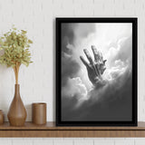 Hand Of God Black And White,Framed Canvas Prints,Floating Frame, Wall Art Home Decor