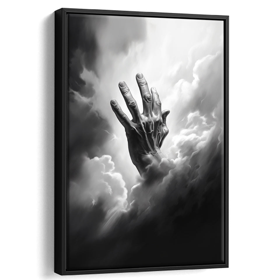 Hand Of God Black And White,Framed Canvas Prints,Floating Frame, Wall Art Home Decor